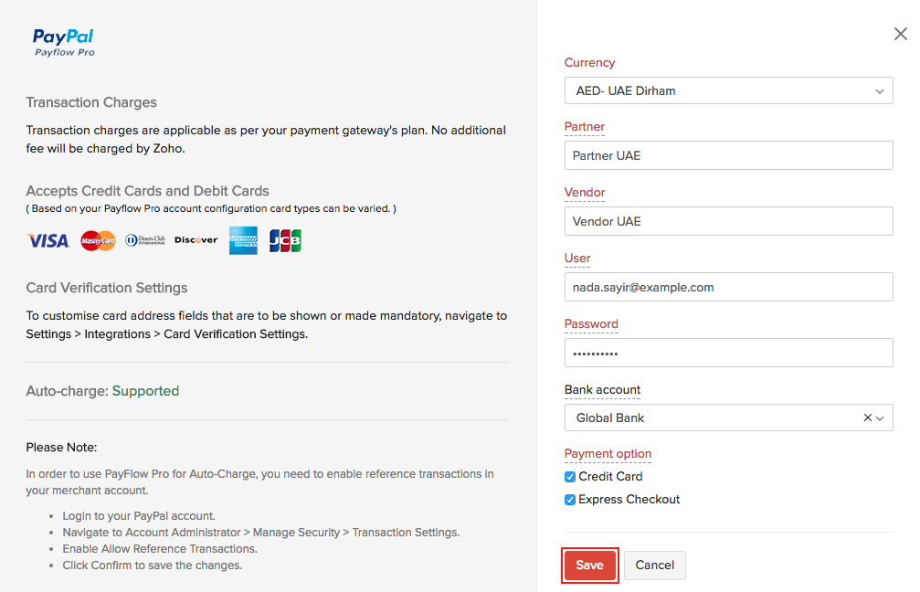 Setting up PayFlow Pro