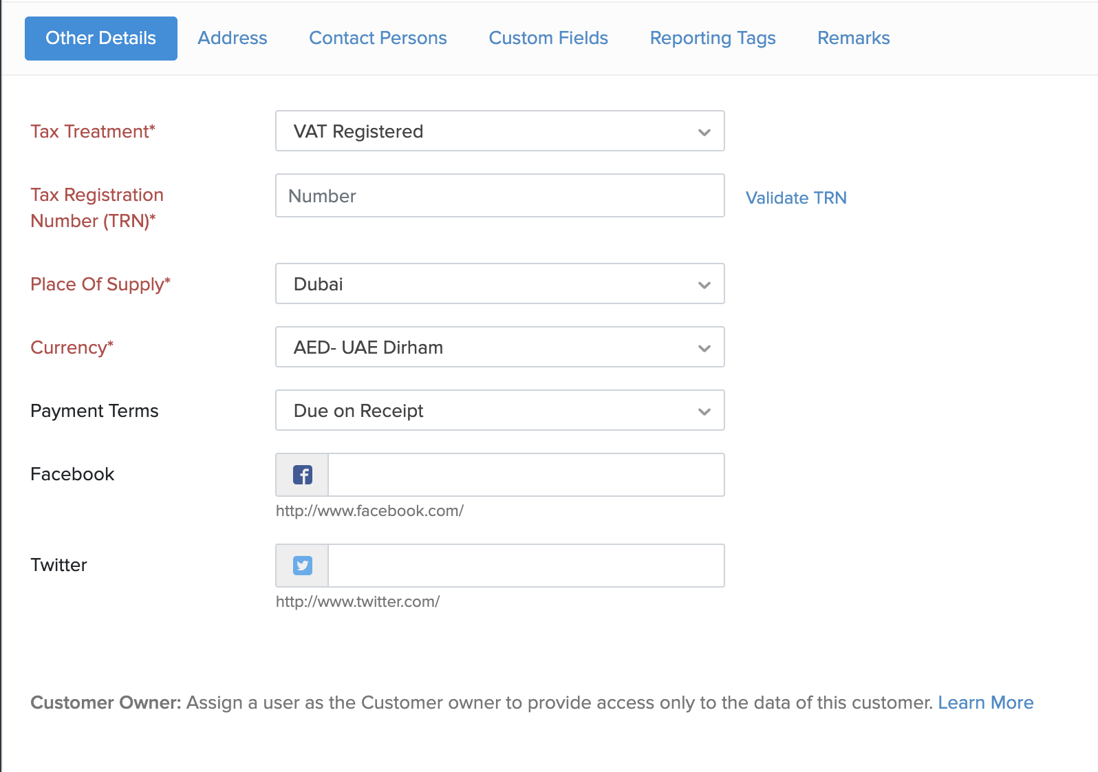 Contact payment details section