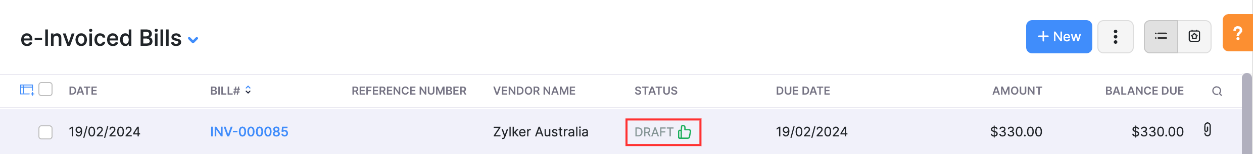 Accepted icon next to a received transaction that was accepted