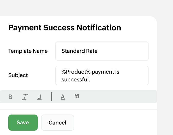 Preview of configuring payment notification | Zoho Billing 