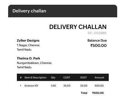 Generate GST-compliant delivery challans for seamless logistics and compliance | Zoho Billing