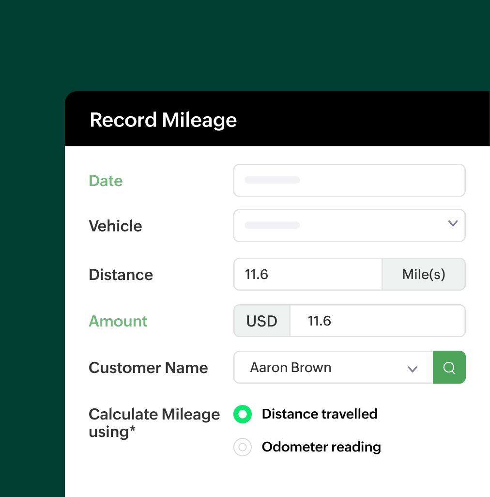 Zoho Billing's record milage page