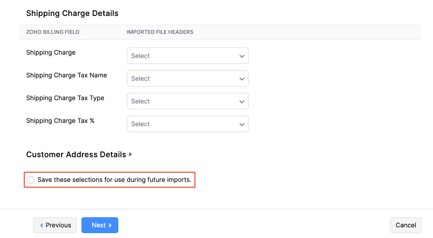 Save selections for future imports