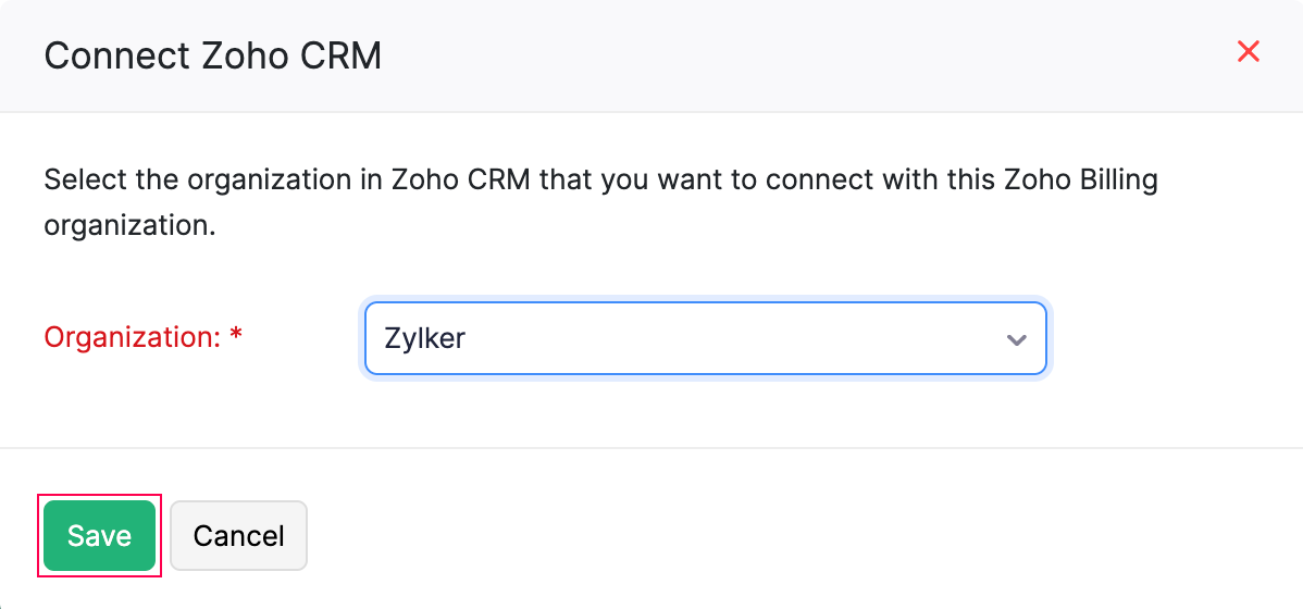 Select Zoho CRM Pop-up