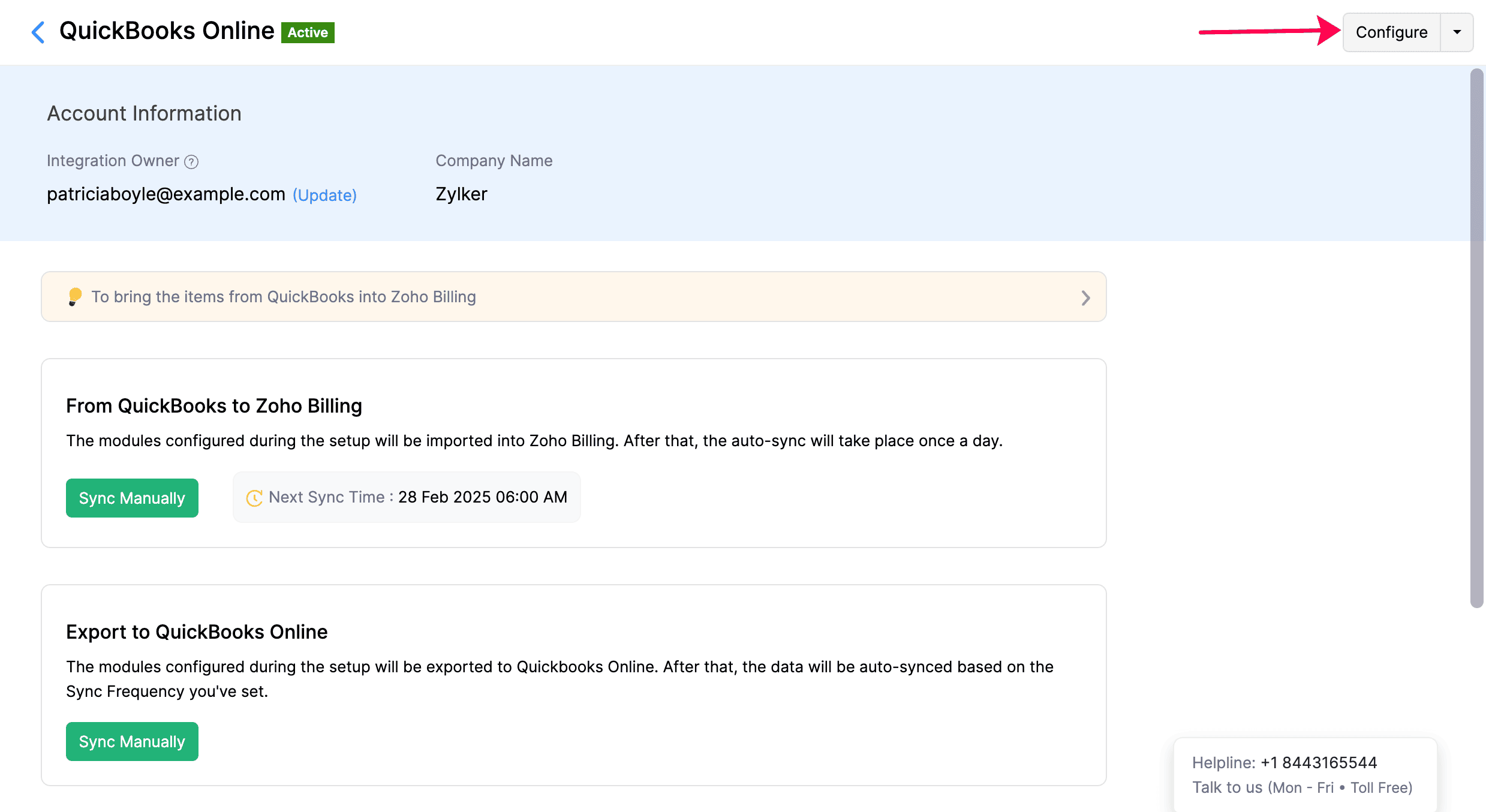 Integration details page