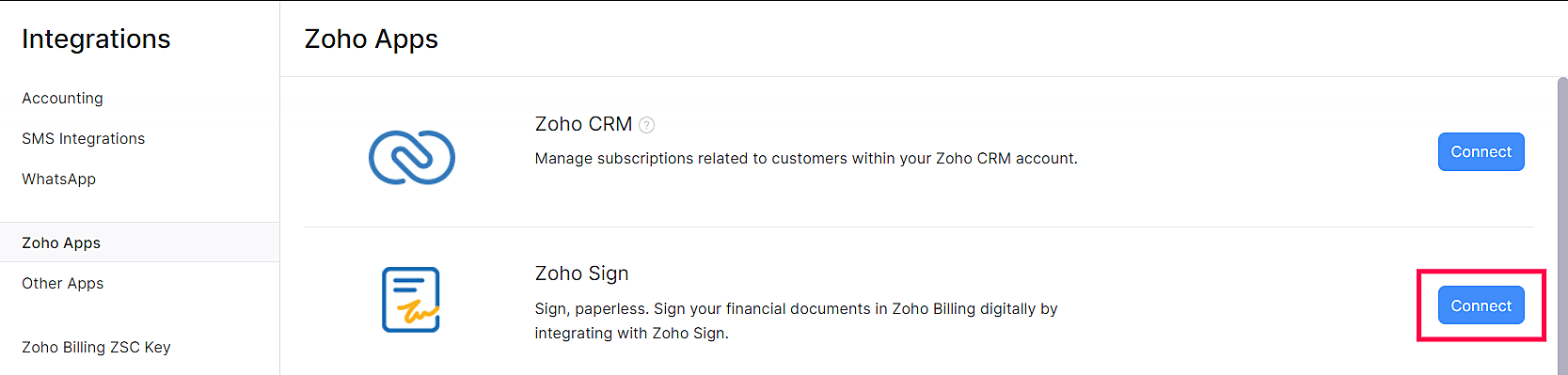 Connect to Zoho Sign