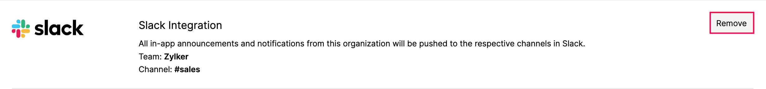 Remove Integration for Slack Button