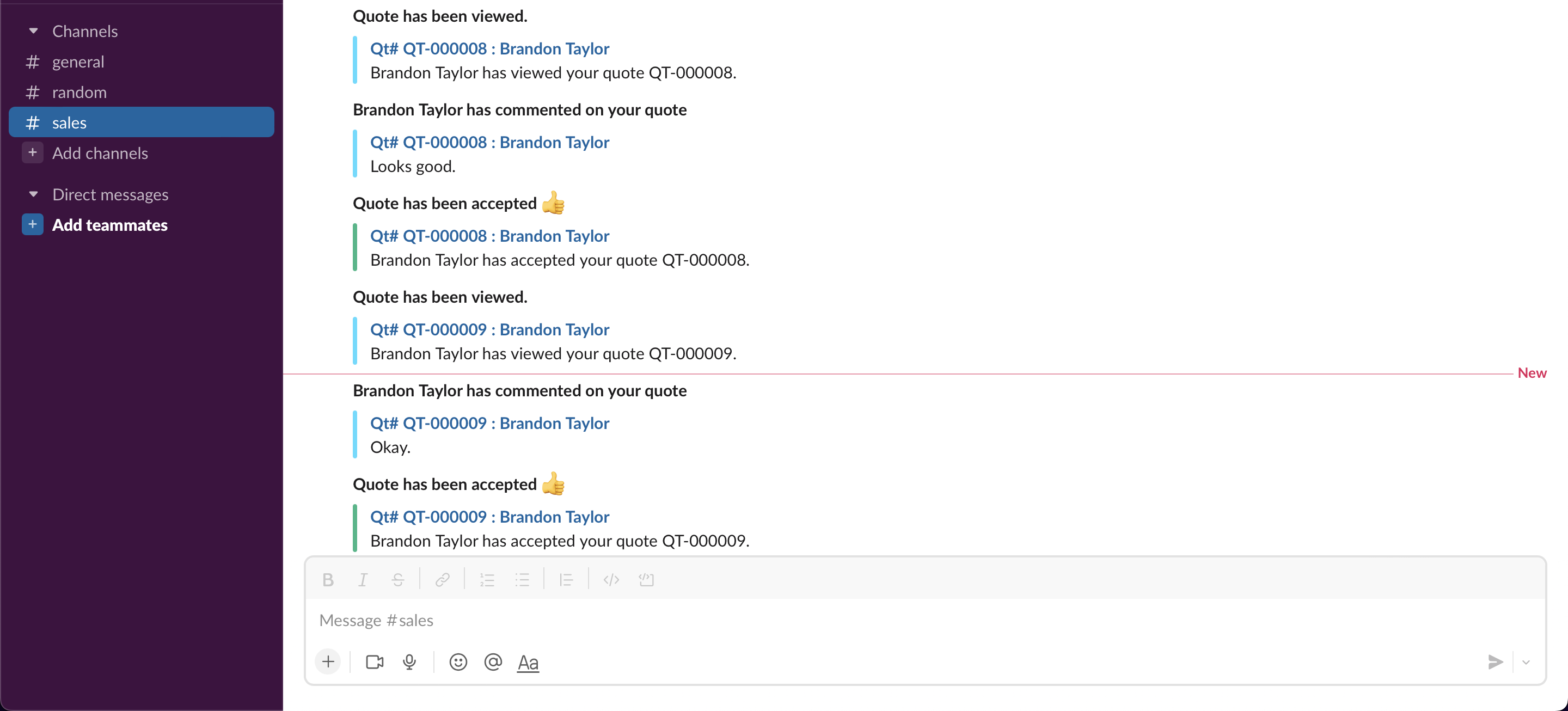 Integration for Slack View