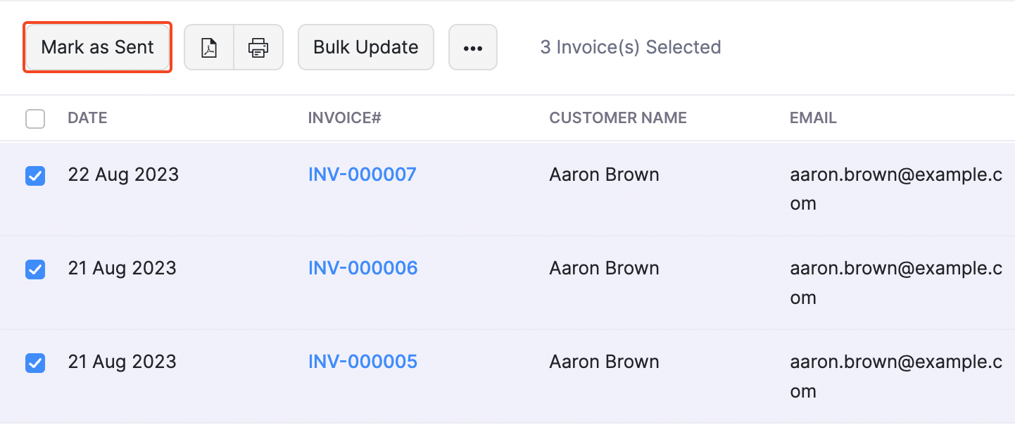 Invoices - Bulk Mark as Sent