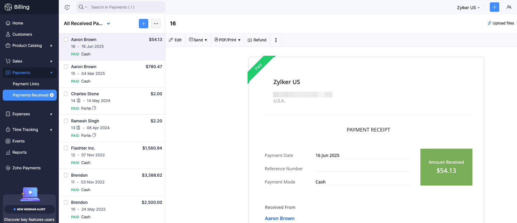 View Payments Received