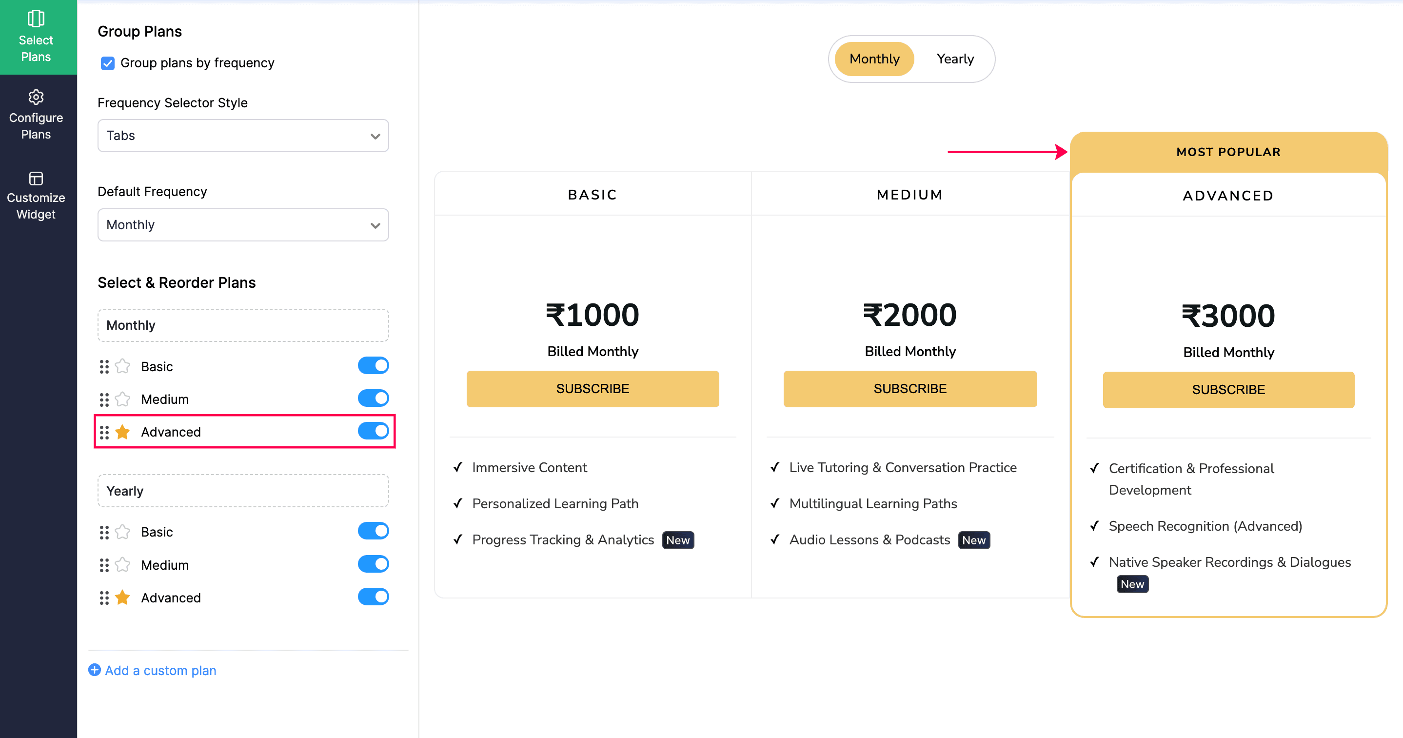 Select & Reorder Plans