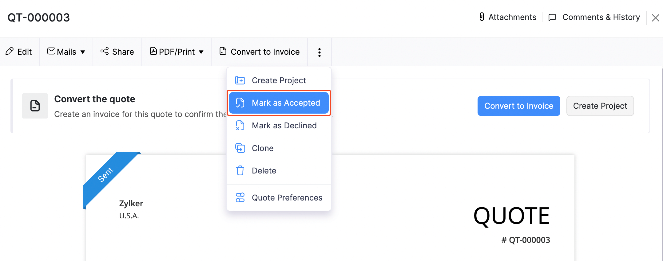 Quotes - Mark as Accepted