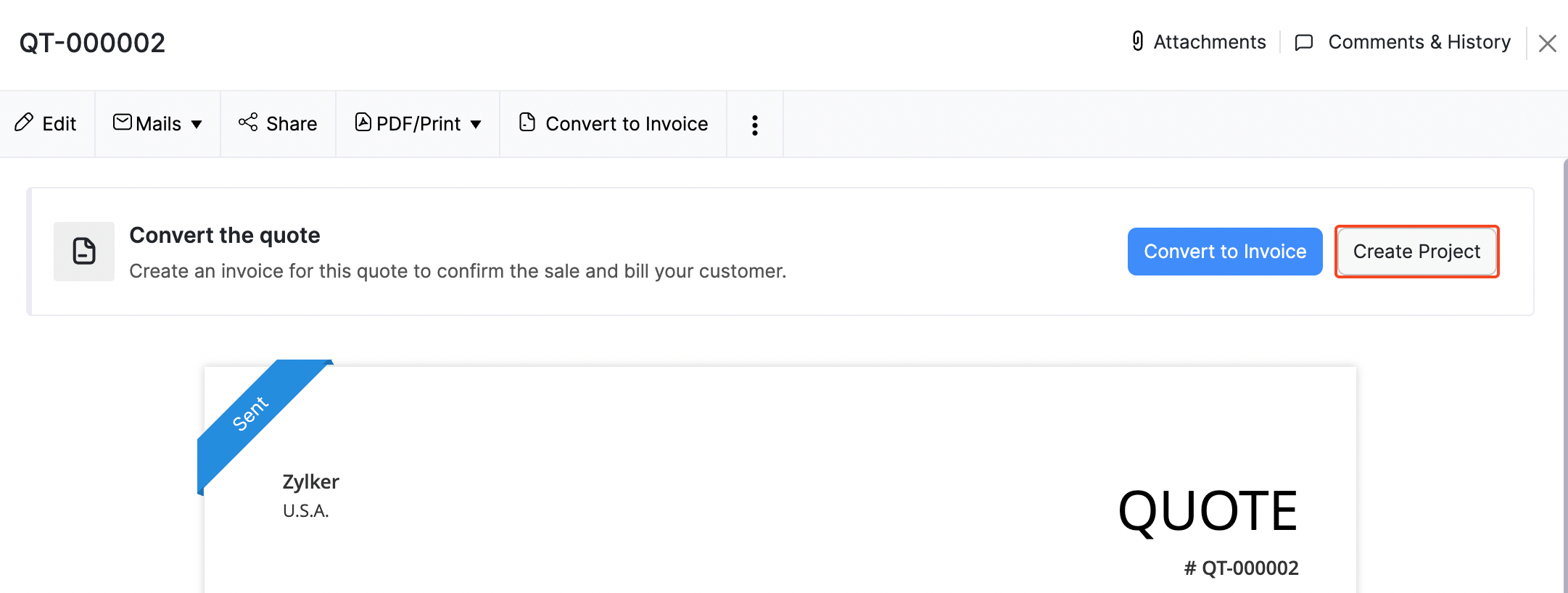 Create Project from a Quote