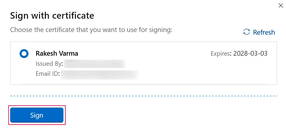 Sign with certificate