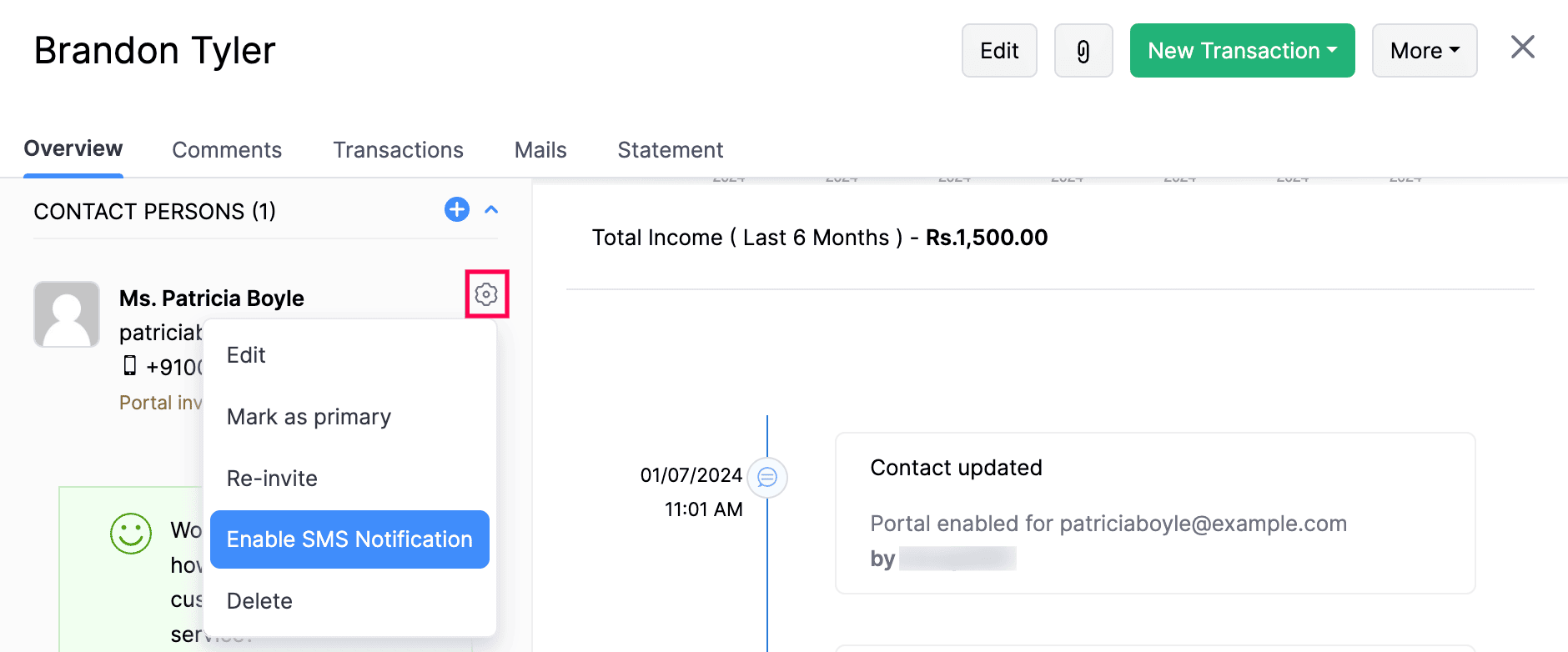 Enable SMS Contact Persons