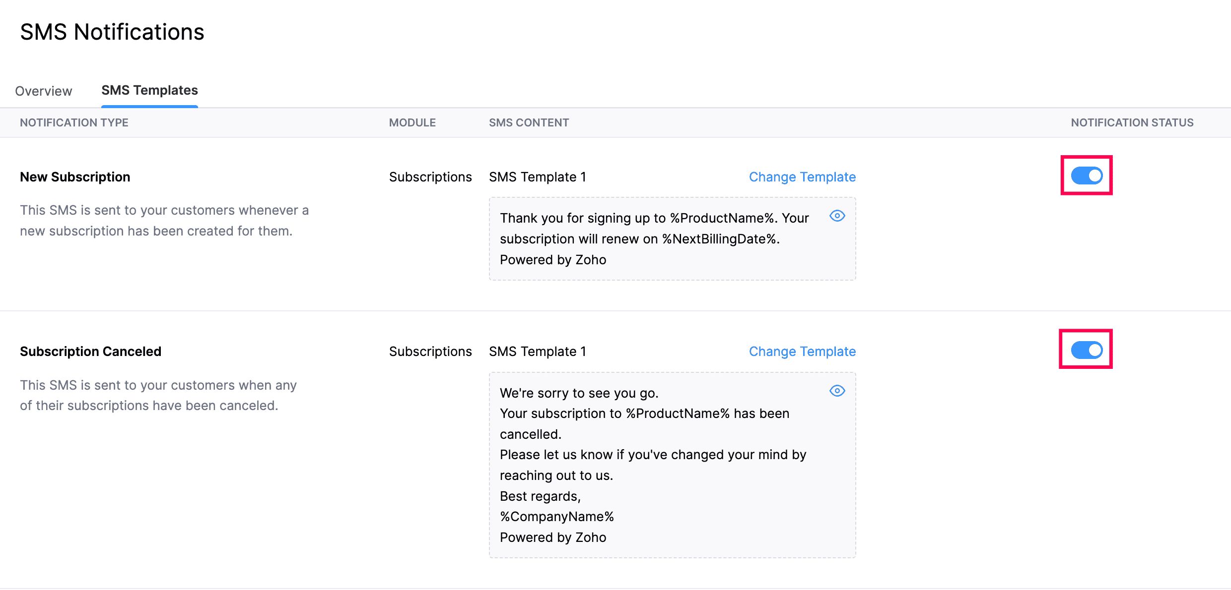 Notification Status Toggle