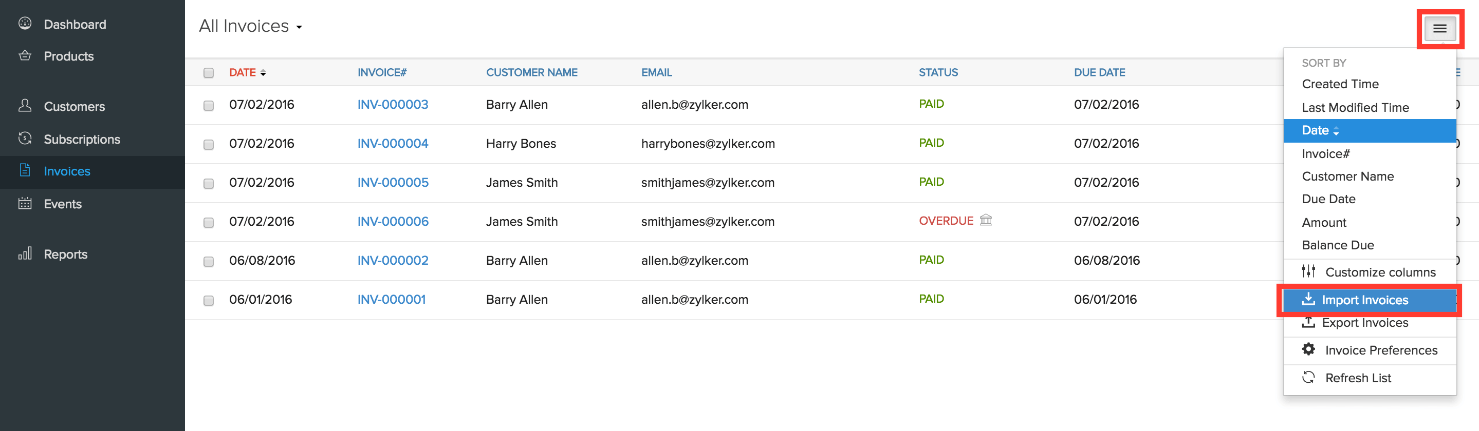 Import Invoices Button