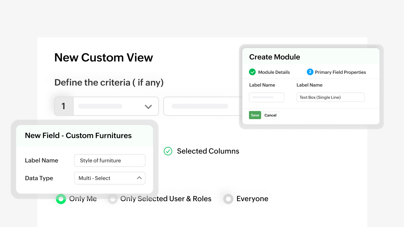 Image displaying the configuration of custom modules and custom fields | Zoho Billing