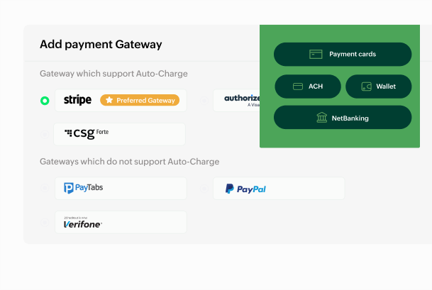 Setup payment gateways to enable faster and secure payment collection. | Zoho Billing