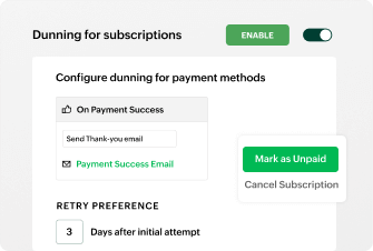 Automate payment retries and notifications to reduce churn using Zoho Billing's dunning management system | Zoho Billing