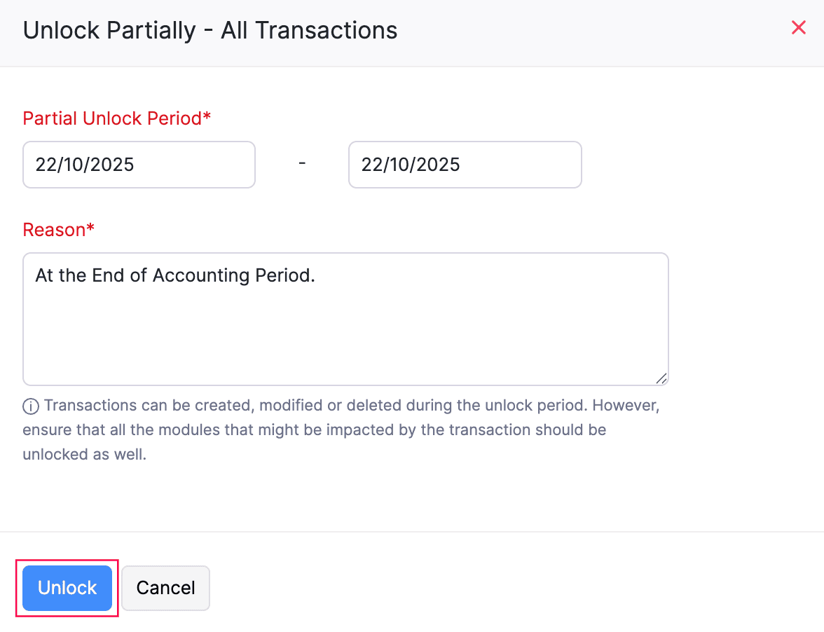 Partially Unlock Transactions