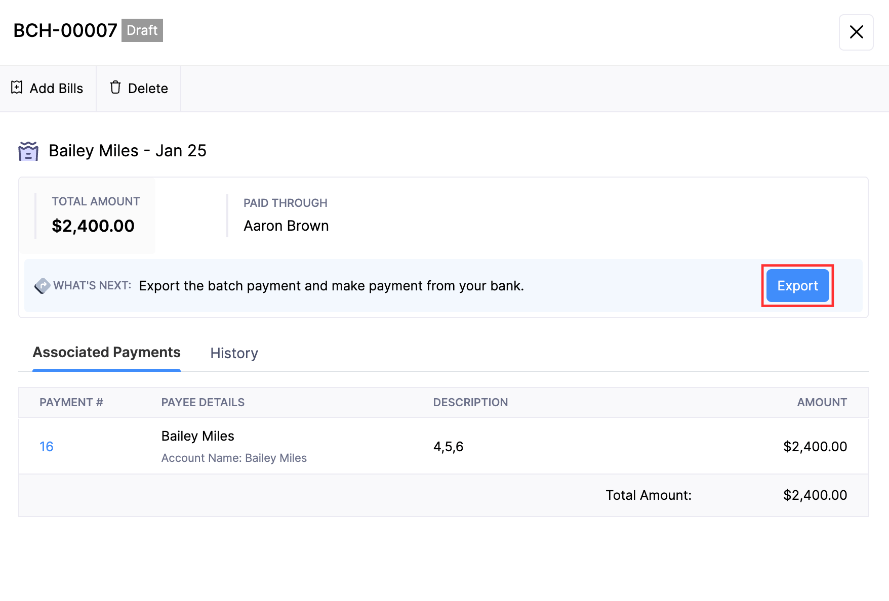 Click Export to export the batch