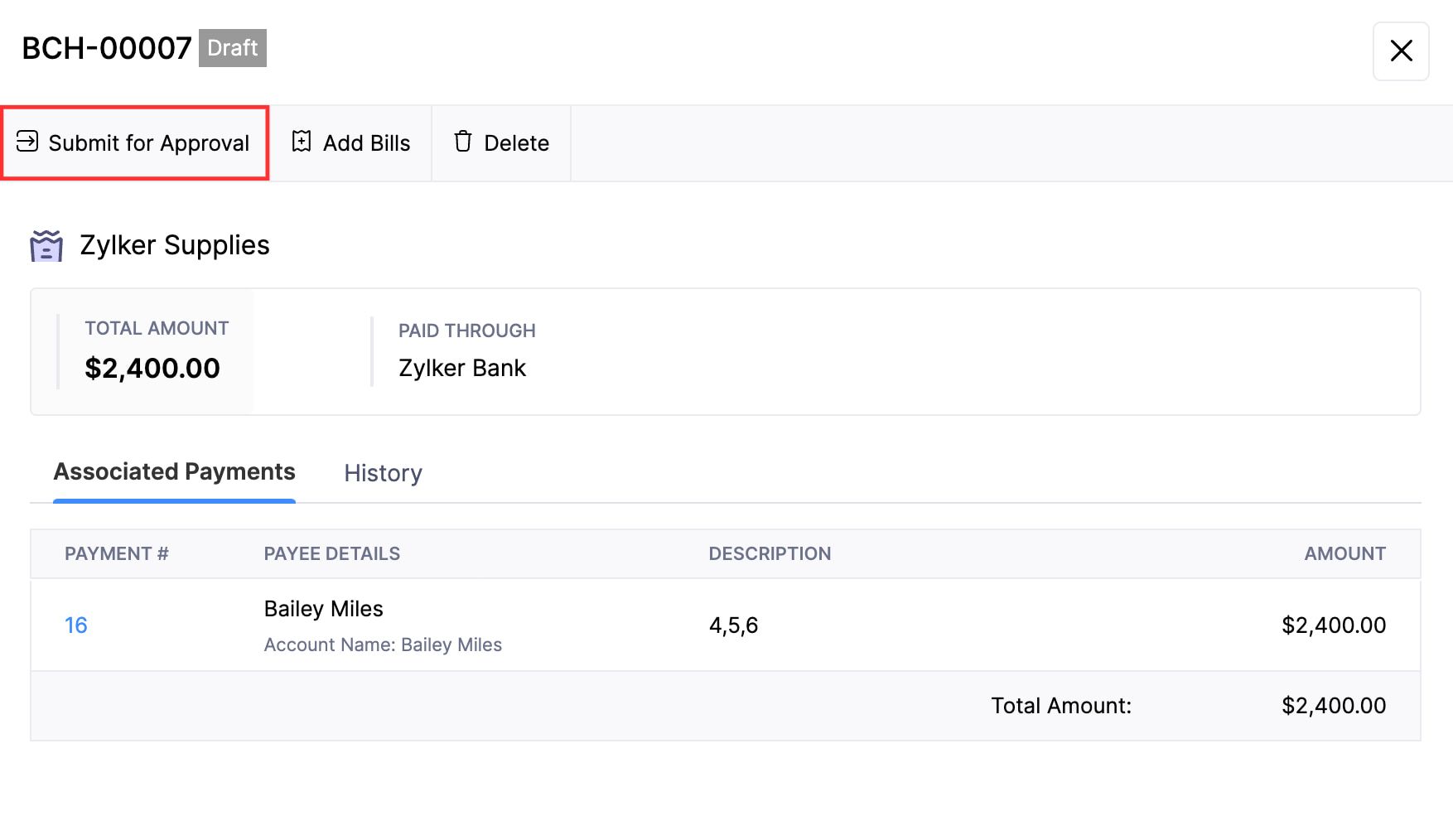 Click Submit for Approval to export the batch