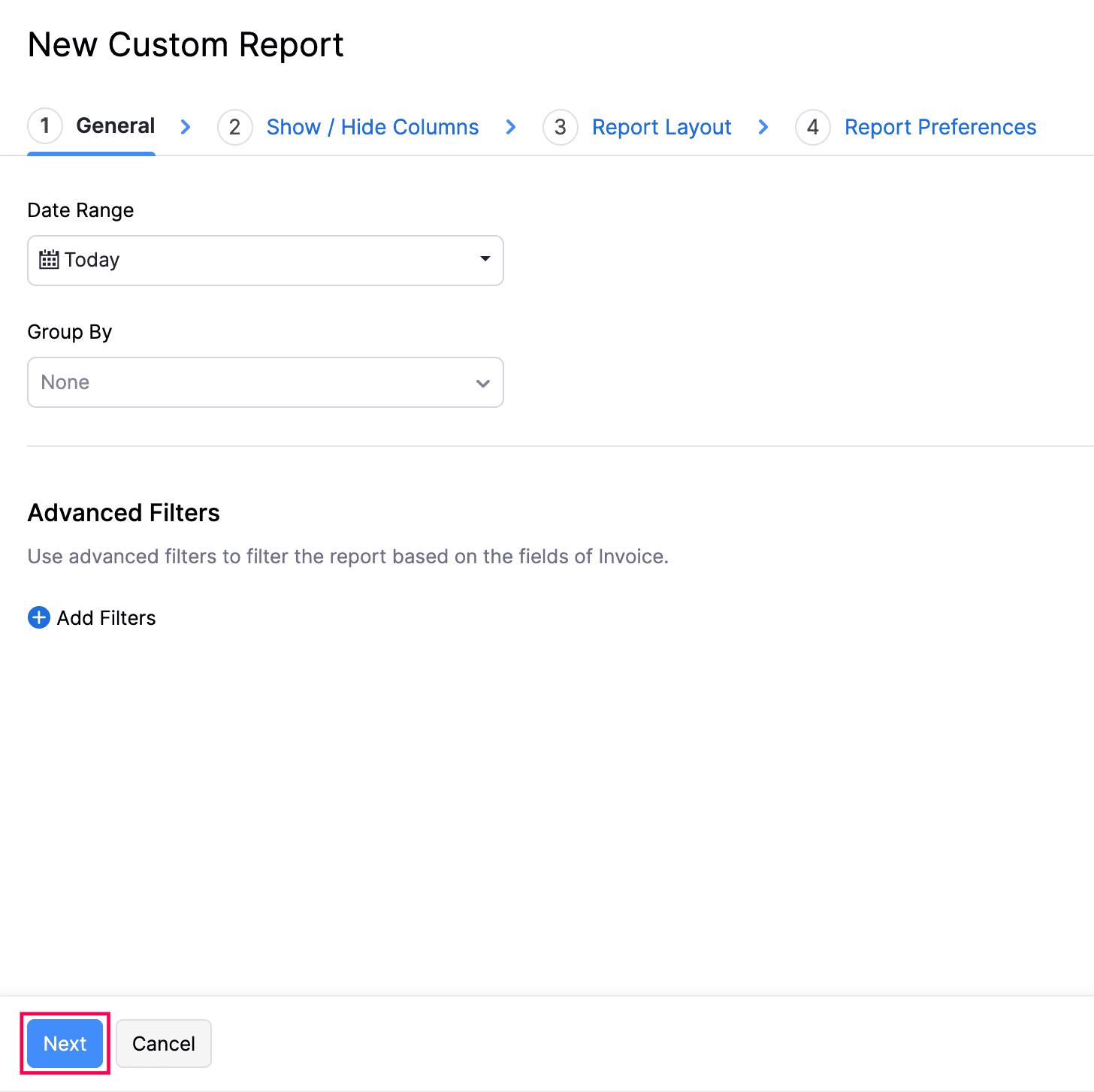 New Custom Report- General