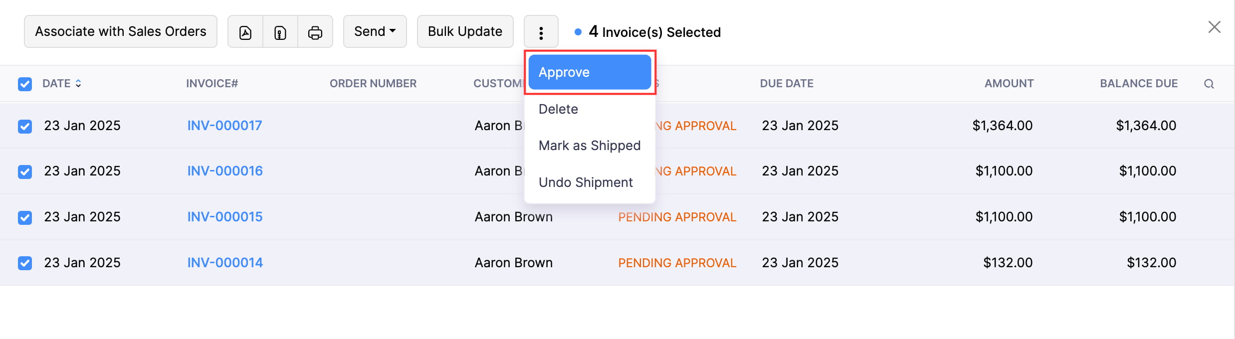 Select the transactions and click Approve at the top to approve them