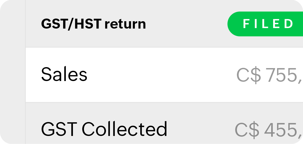VAT return report, marked as filed, with VAT on sales and purchases listed