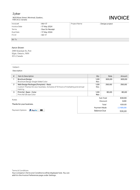 Detailed spreadsheet invoice template