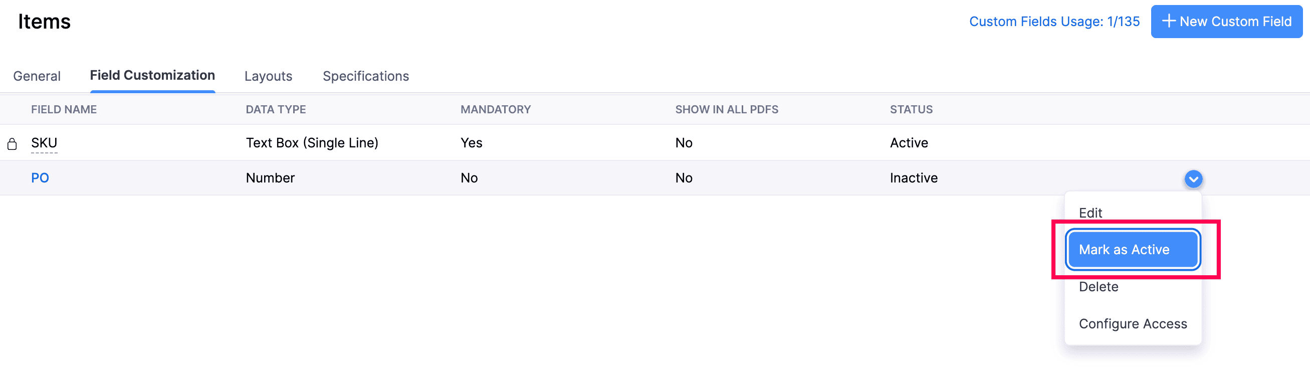 Activate Custom Field