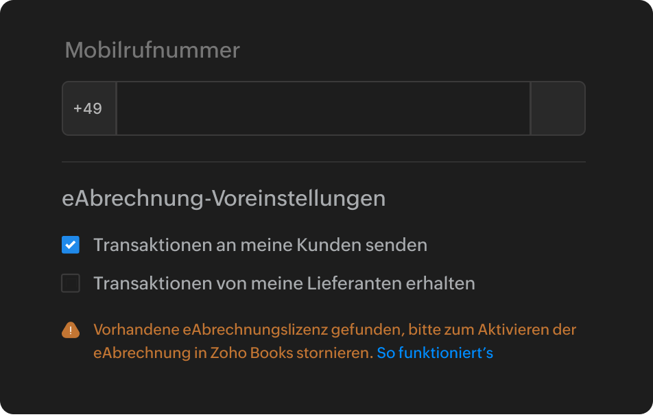 Auswahl Ihrer Präferenzen für die eRechnungsstellung