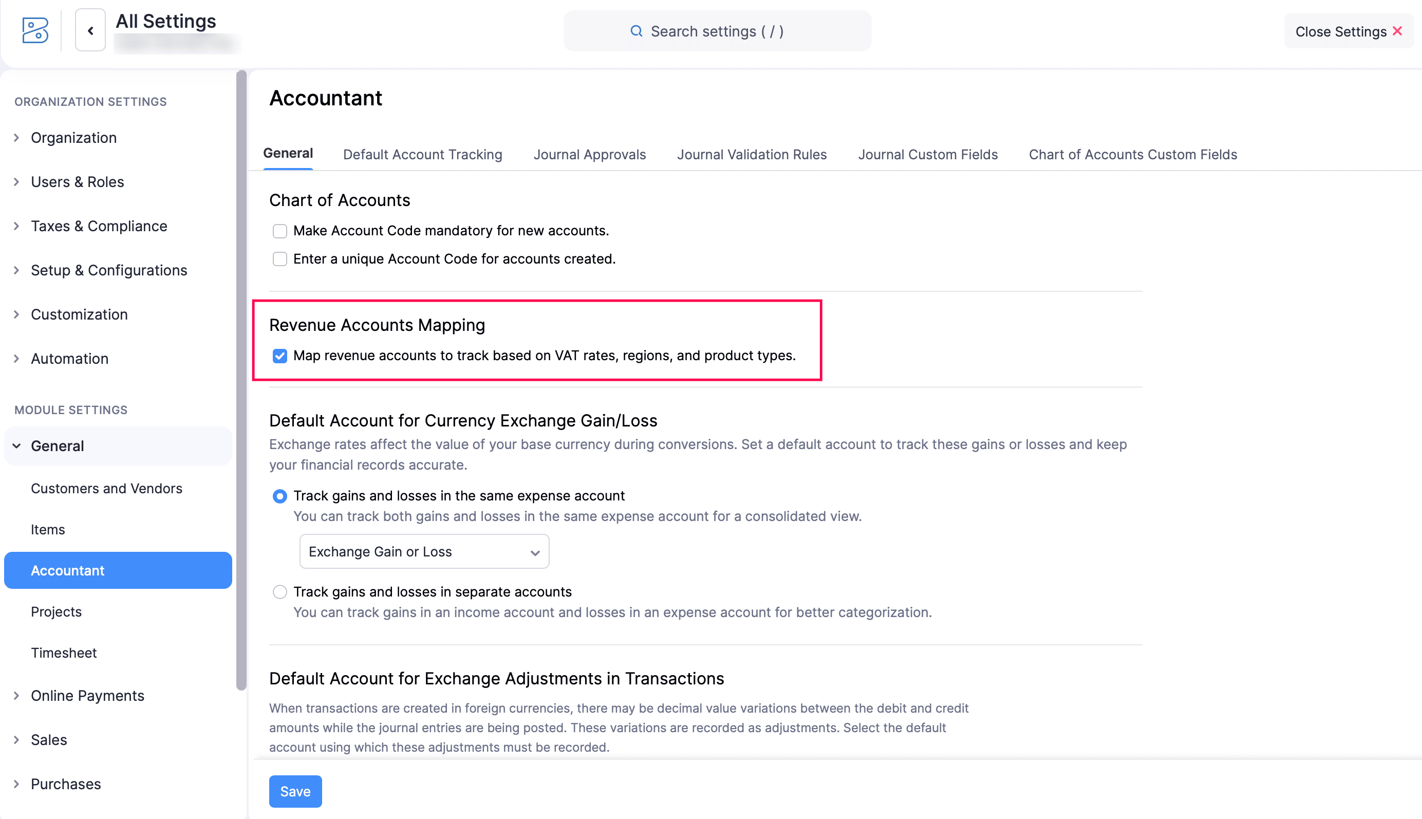 Enable Revenue Accounts Mapping