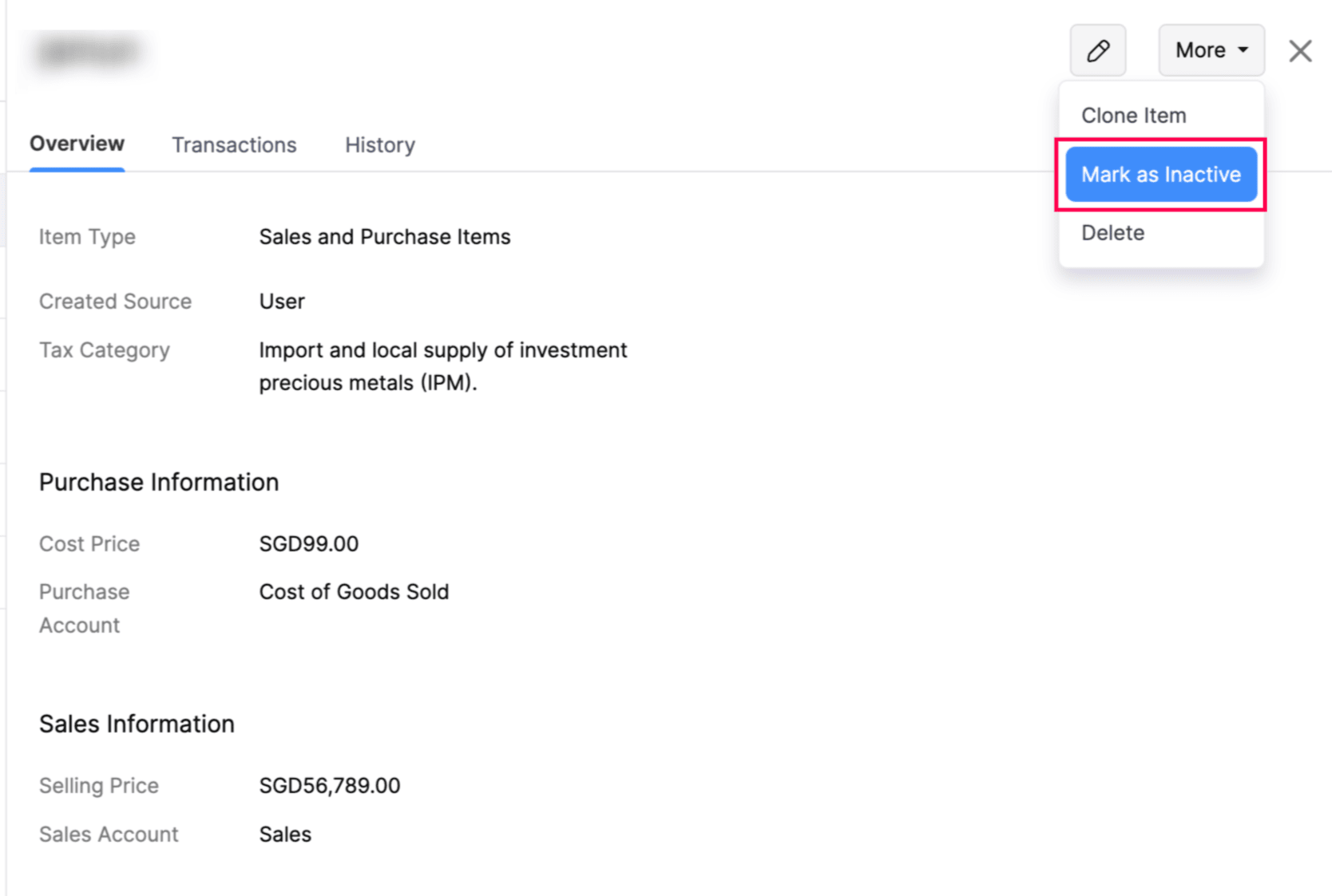 Mark an Item as Inactive