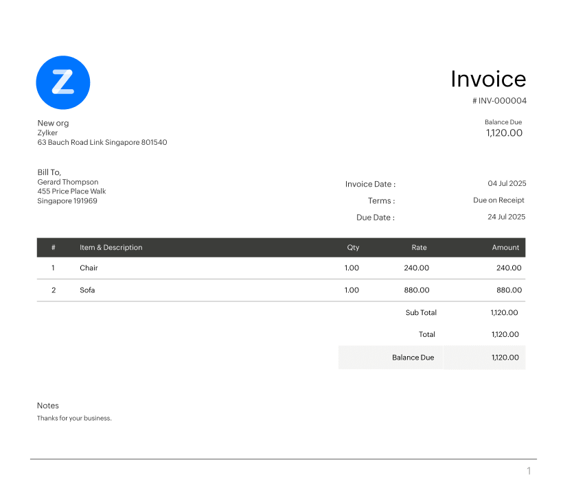 Landscape invoice template