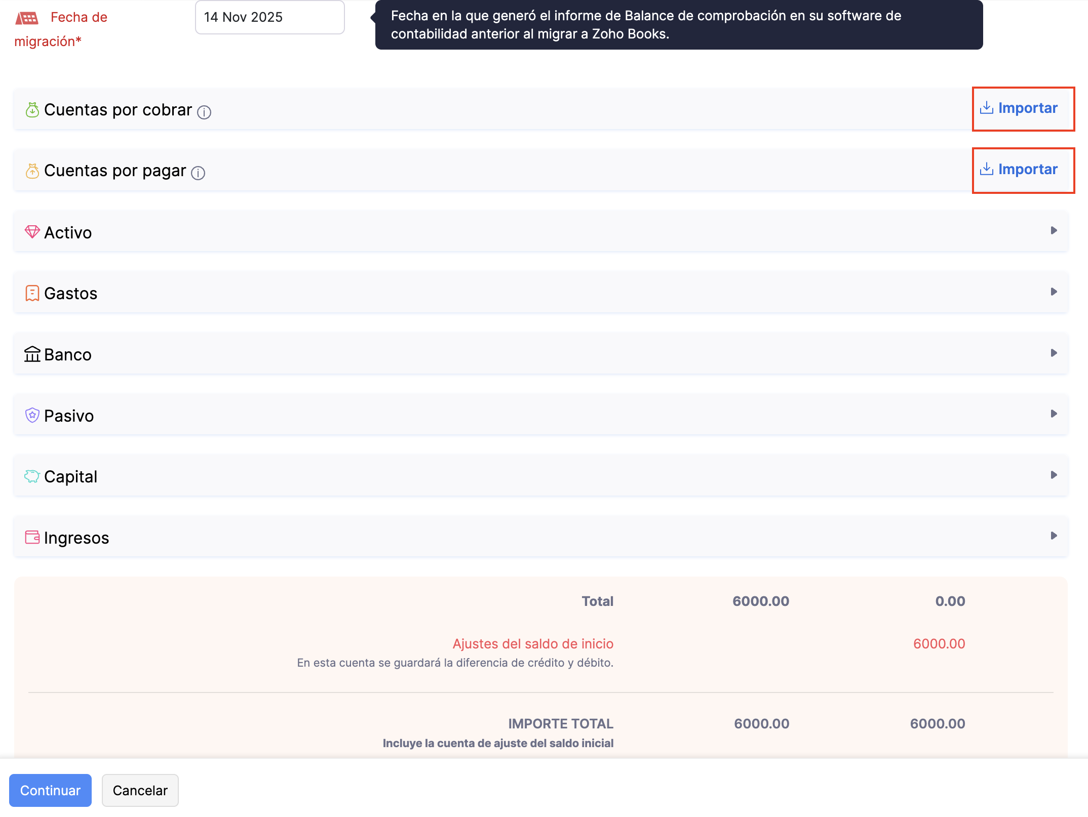 Opening Balance import
