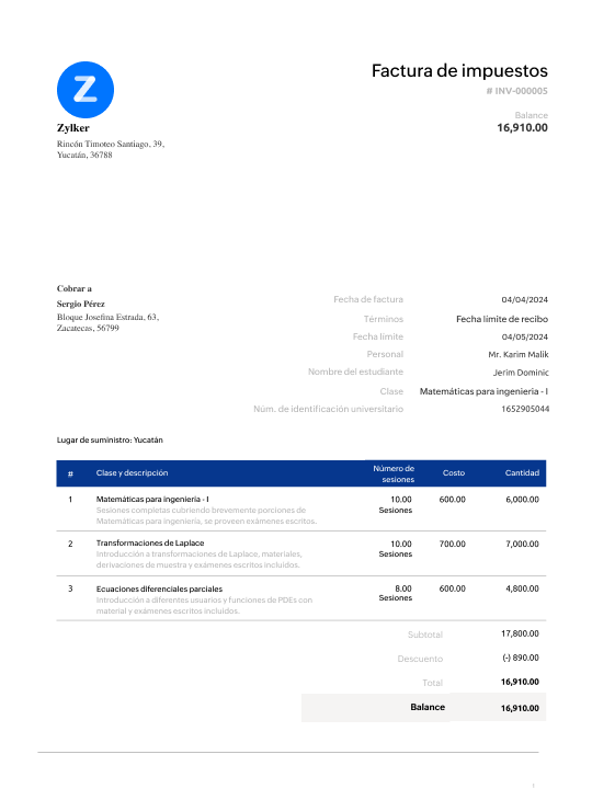 Detailed spreadsheet invoice template