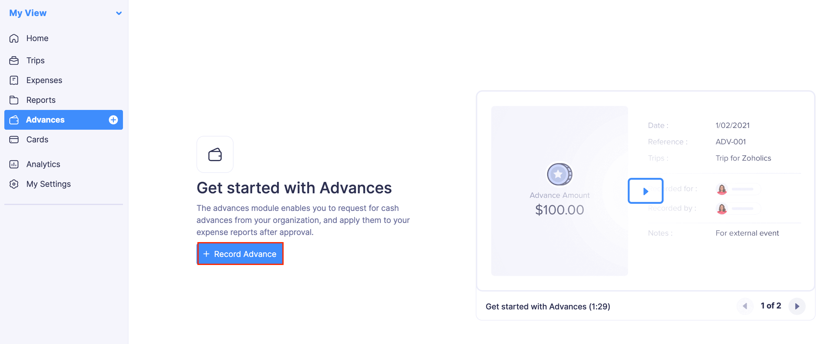 Record the Advance Received