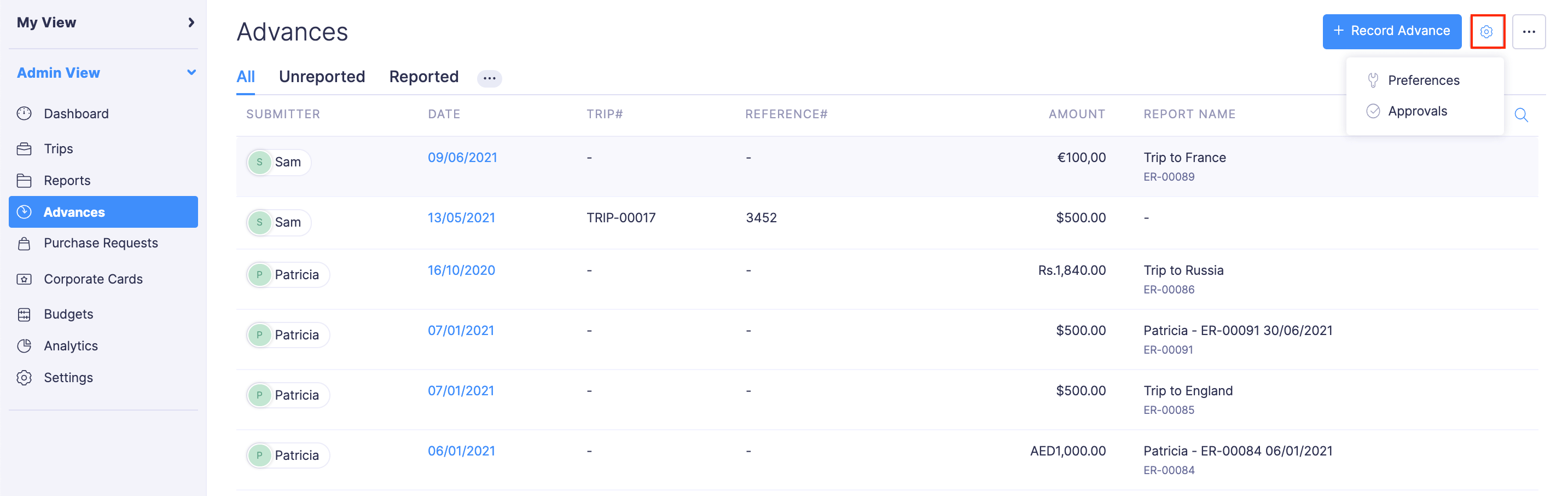 View All Users' Advances
