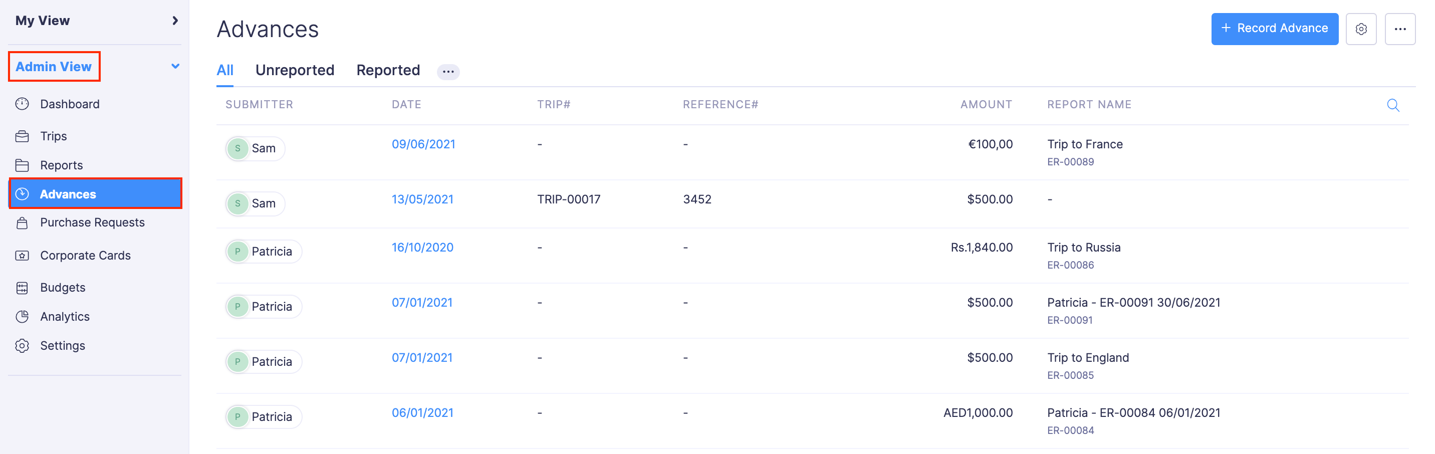 View All Users' Advances