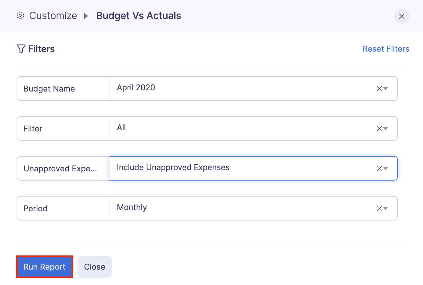 Compare Budget vs Actuals
