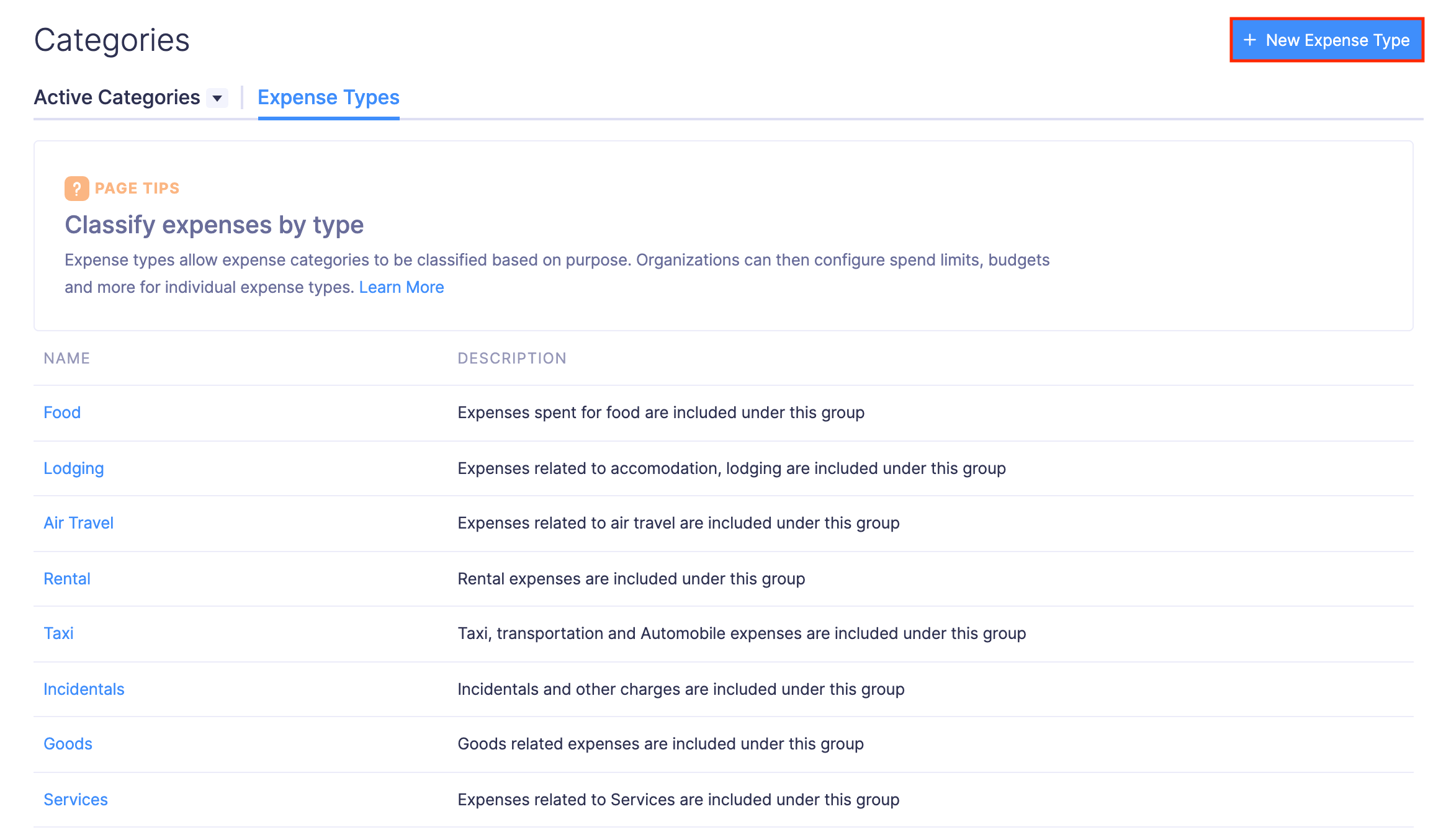 Create expense types