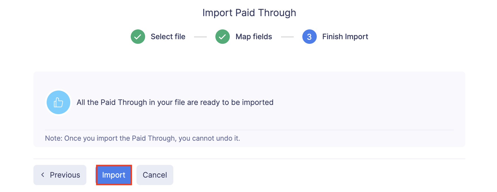 Import Paid Through Account