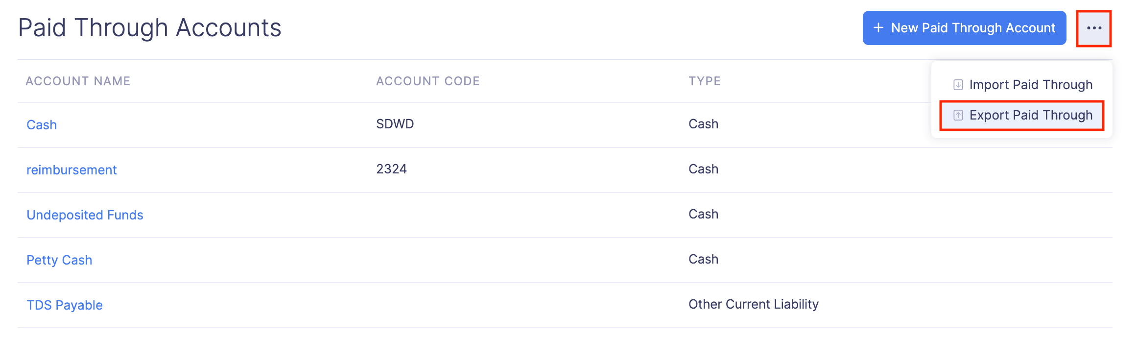 Export Paid Through Accounts