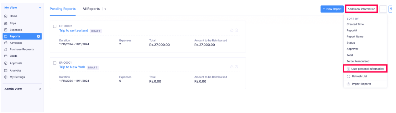 List page - action menu