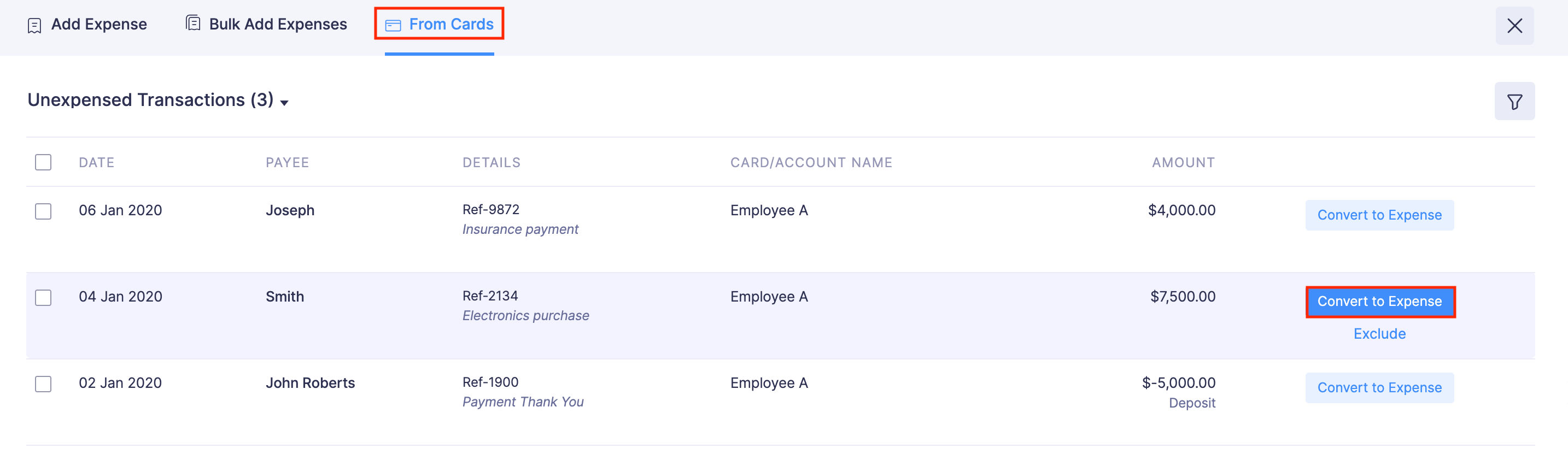 Create Expenses from Card Statements