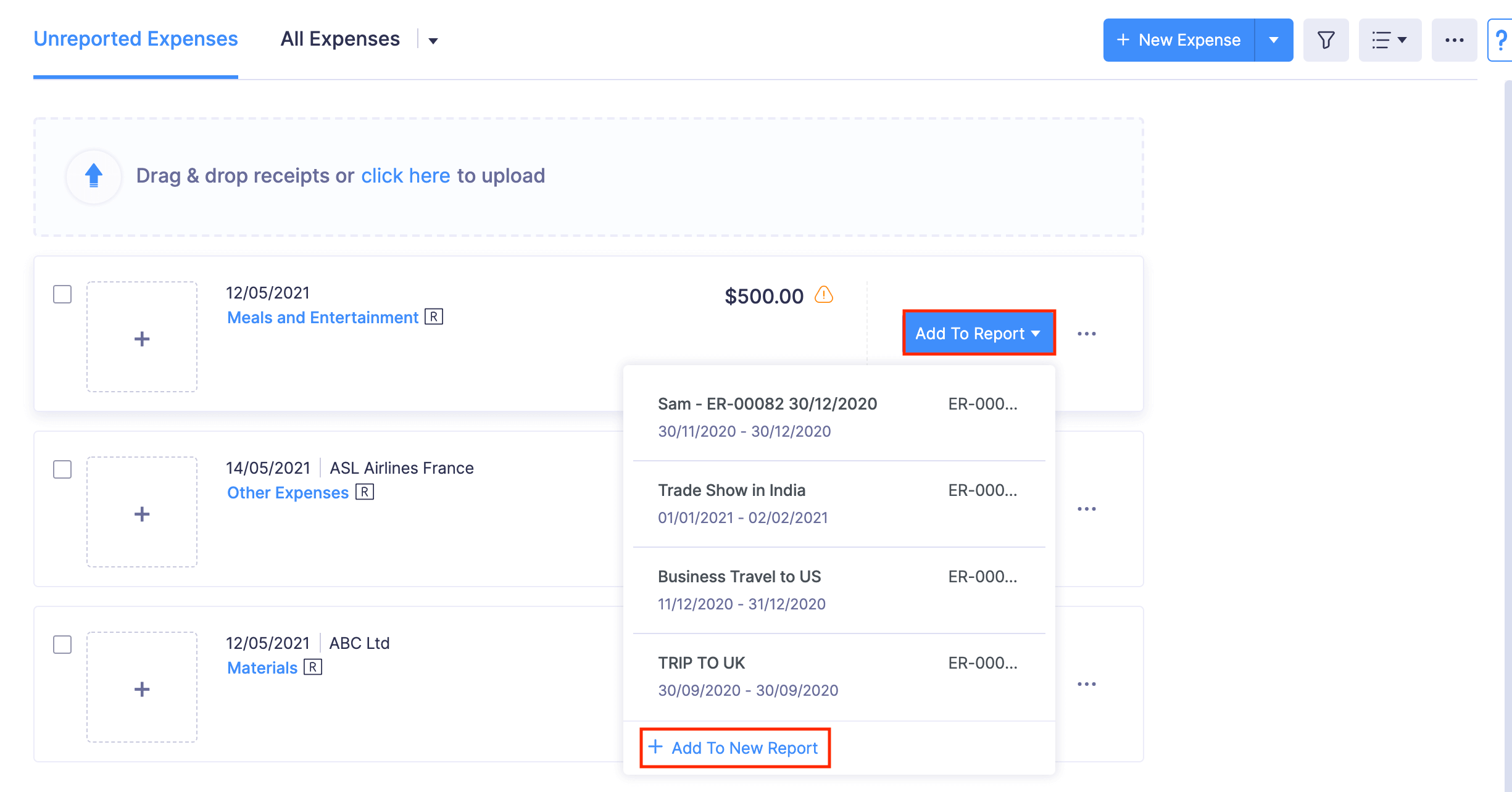 Add Expenses to a Report
