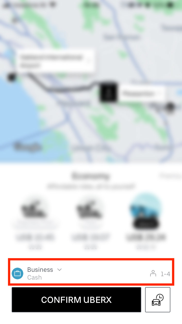Requesting Uber for Business Ride