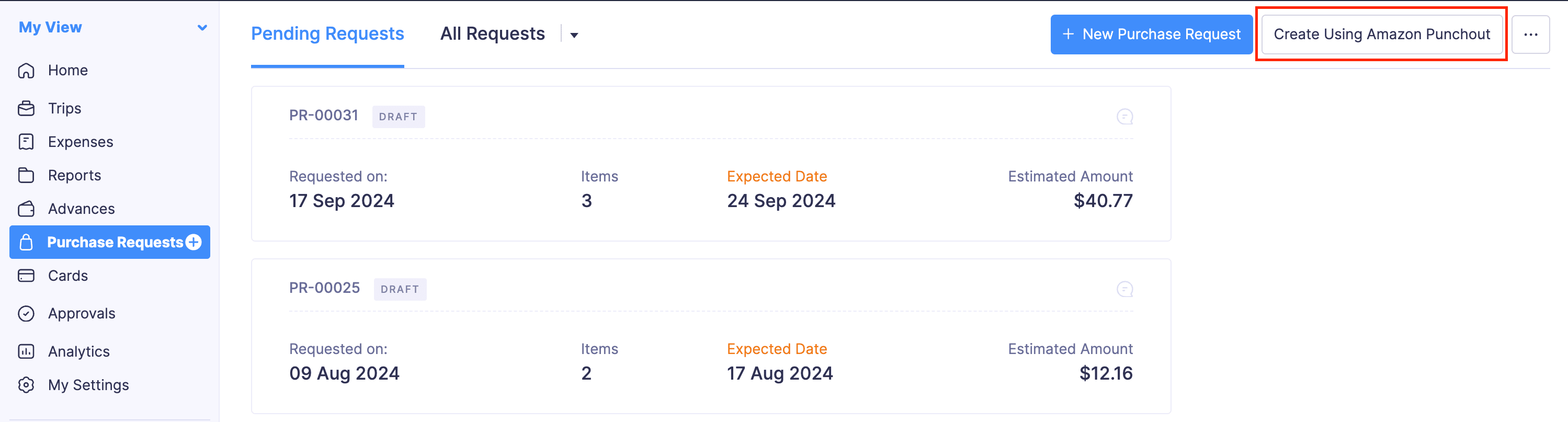 Create Purchase Request Using Amazon Business